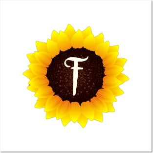 Floral Monogram F Bright Yellow Sunflower Posters and Art